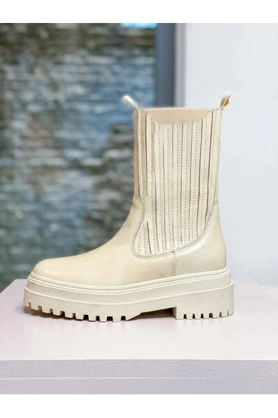 DWRS Enkellaarsjes BLACKPOOL - Bikerboots - Leer Beige 5 DWRS Enkellaarsjes BLACKPOOL - Bikerboots - Leer Beige - Afbeelding 3